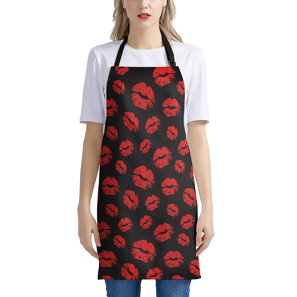 Black And Red Lips Pattern Print Apron