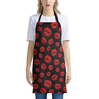 Black And Red Lips Pattern Print Apron