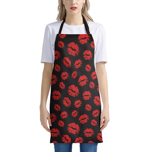 Black And Red Lips Pattern Print Apron