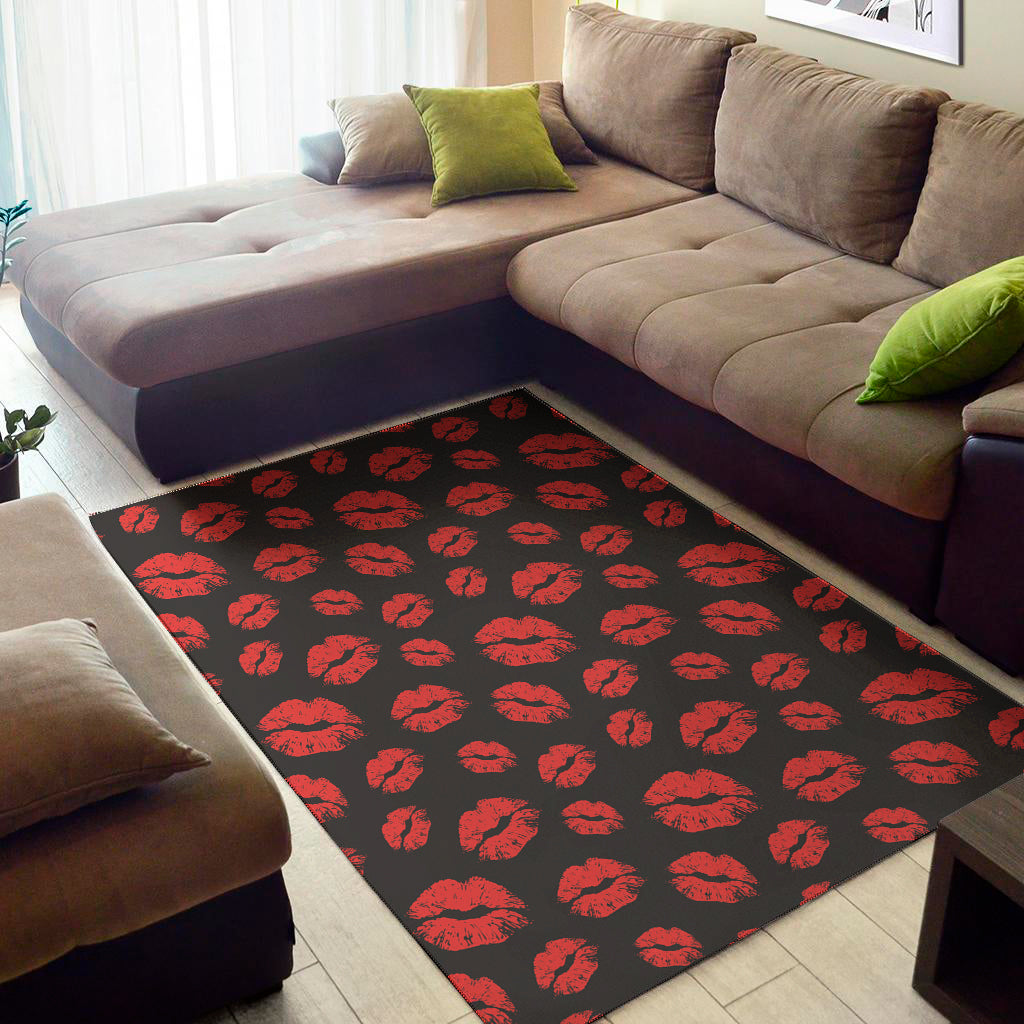 Black And Red Lips Pattern Print Area Rug