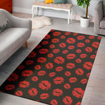 Black And Red Lips Pattern Print Area Rug