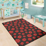 Black And Red Lips Pattern Print Area Rug