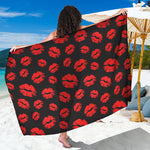 Black And Red Lips Pattern Print Beach Sarong Wrap