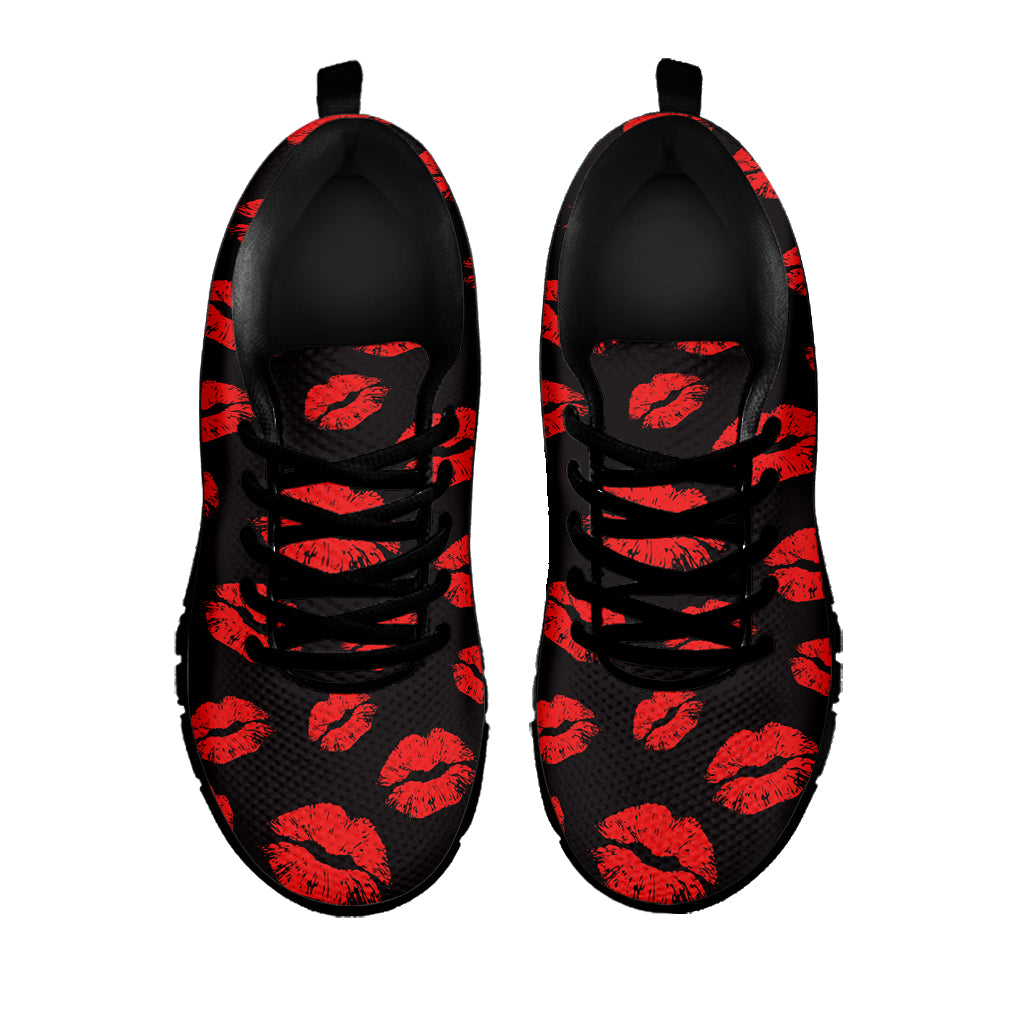 Black And Red Lips Pattern Print Black Sneakers