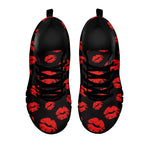 Black And Red Lips Pattern Print Black Sneakers