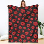 Black And Red Lips Pattern Print Blanket