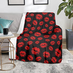 Black And Red Lips Pattern Print Blanket