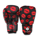 Black And Red Lips Pattern Print Boxing Gloves
