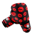 Black And Red Lips Pattern Print Boxing Gloves