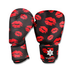 Black And Red Lips Pattern Print Boxing Gloves