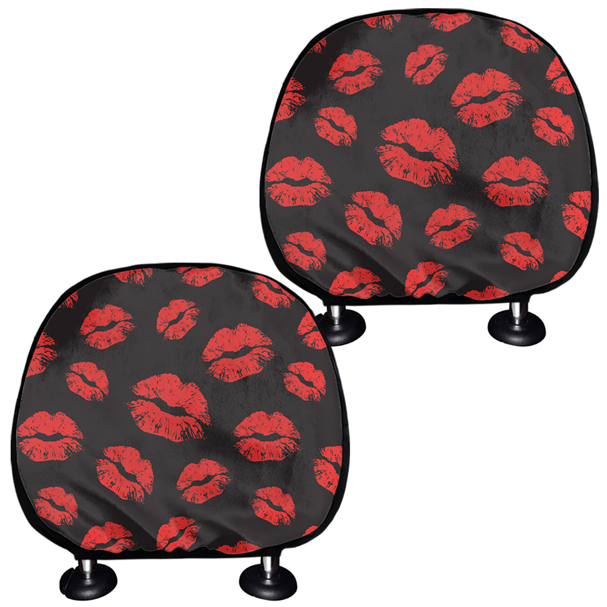 Black And Red Lips Pattern Print Car Headrest Covers