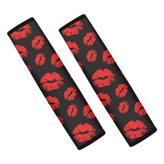 Black And Red Lips Pattern Print Car Seat Belt Covers