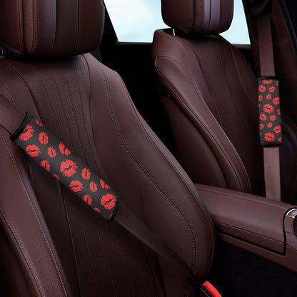 Black And Red Lips Pattern Print Car Seat Belt Covers