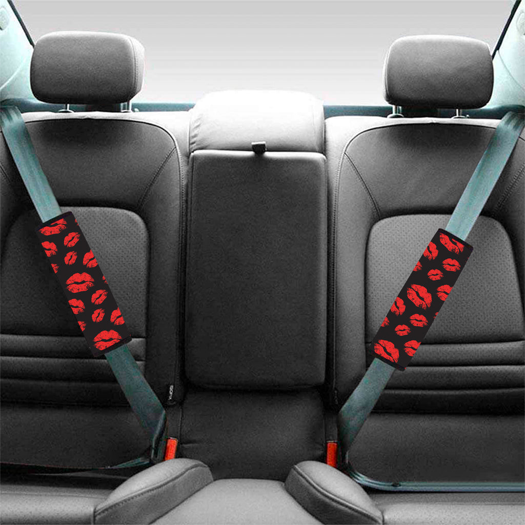 Black And Red Lips Pattern Print Car Seat Belt Covers