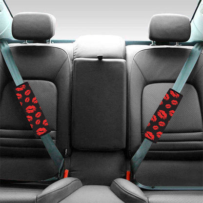 Black And Red Lips Pattern Print Car Seat Belt Covers