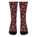 Black And Red Lips Pattern Print Crew Socks