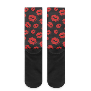 Black And Red Lips Pattern Print Crew Socks