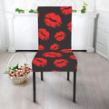 Black And Red Lips Pattern Print Dining Chair Slipcover