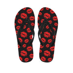 Black And Red Lips Pattern Print Flip Flops