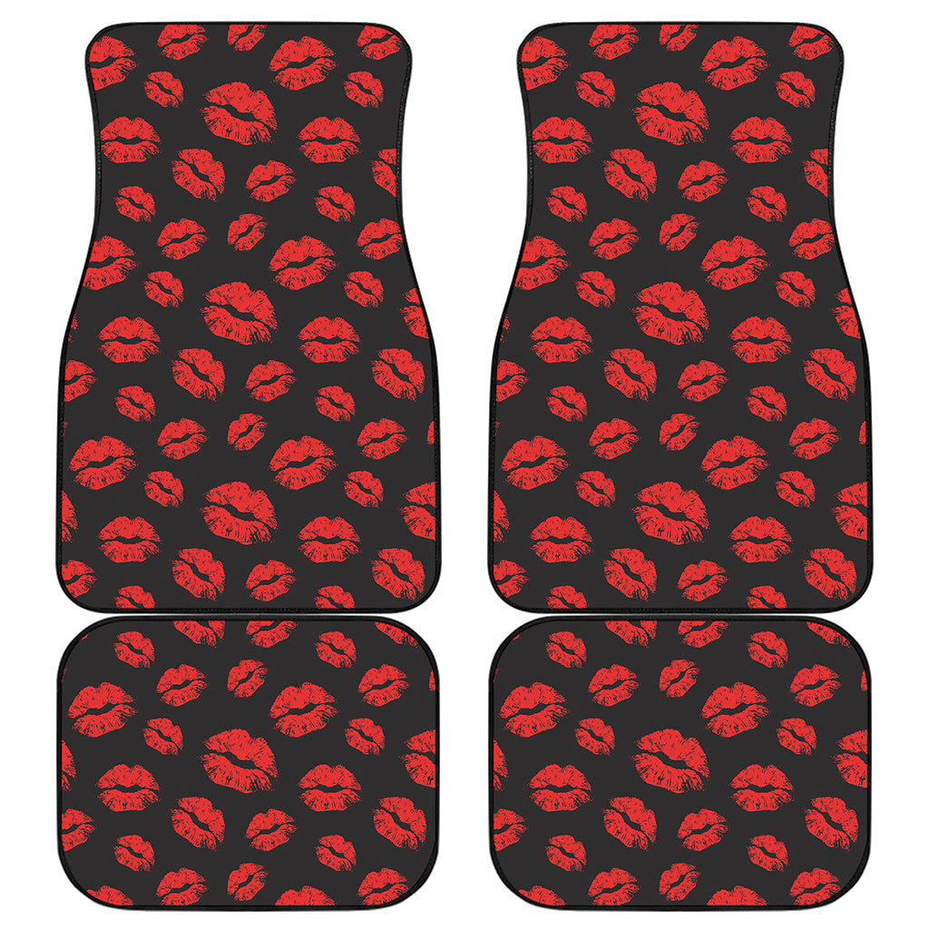 Black And Red Lips Pattern Print Front and Back Car Floor Mats