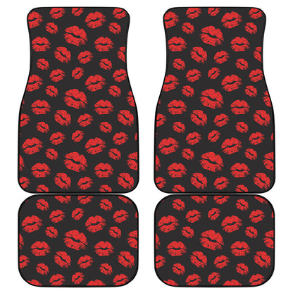 Black And Red Lips Pattern Print Front and Back Car Floor Mats