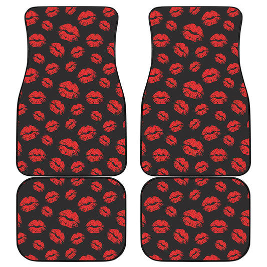 Black And Red Lips Pattern Print Front and Back Car Floor Mats