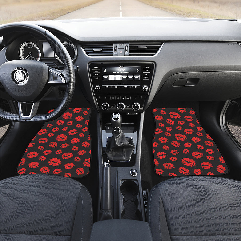 Black And Red Lips Pattern Print Front and Back Car Floor Mats
