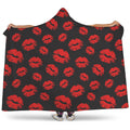 Black And Red Lips Pattern Print Hooded Blanket