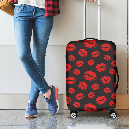 Black And Red Lips Pattern Print Luggage Cover