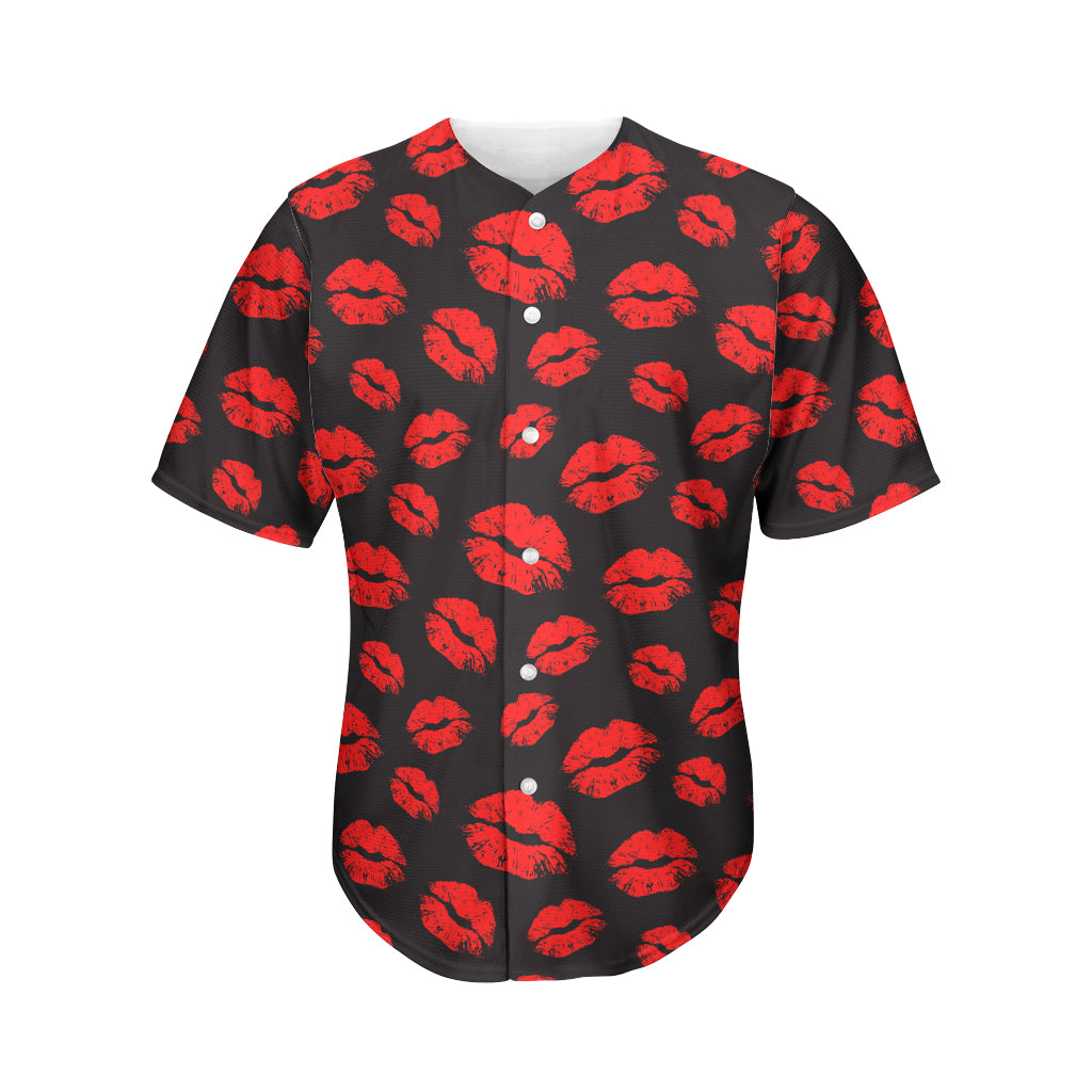 Black And Red Lips Pattern Print Men's Baseball Jersey