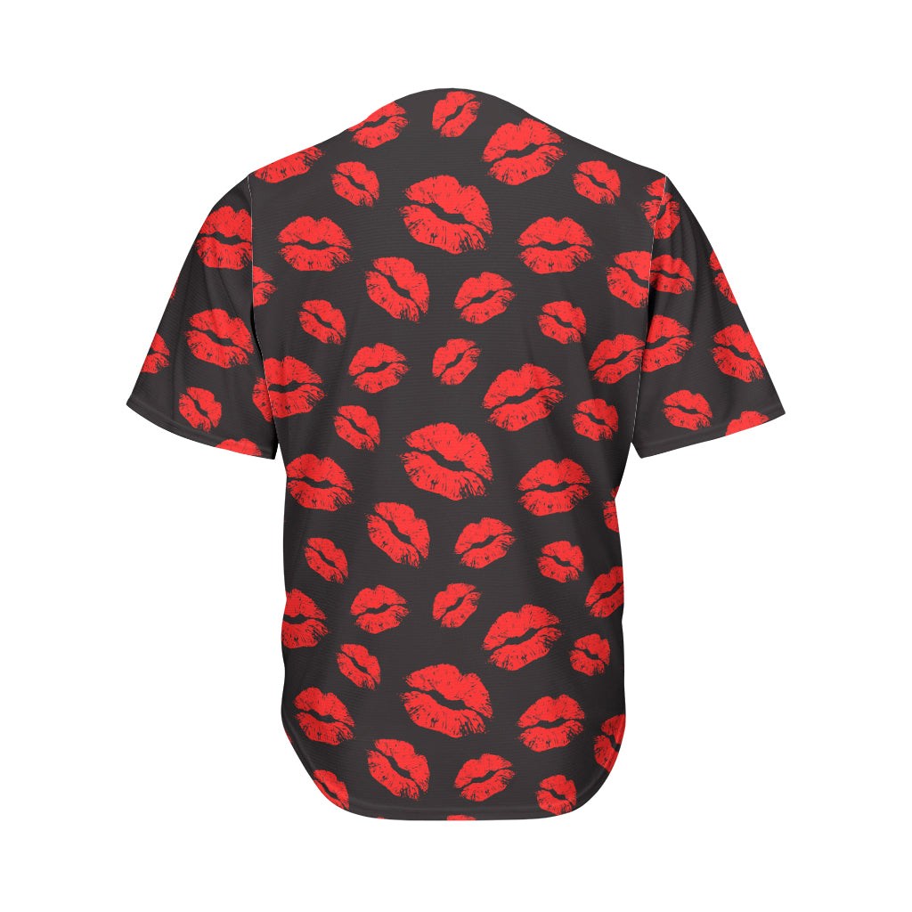 Black And Red Lips Pattern Print Men's Baseball Jersey