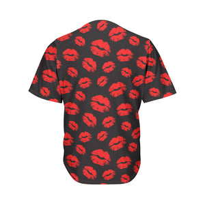 Black And Red Lips Pattern Print Men's Baseball Jersey