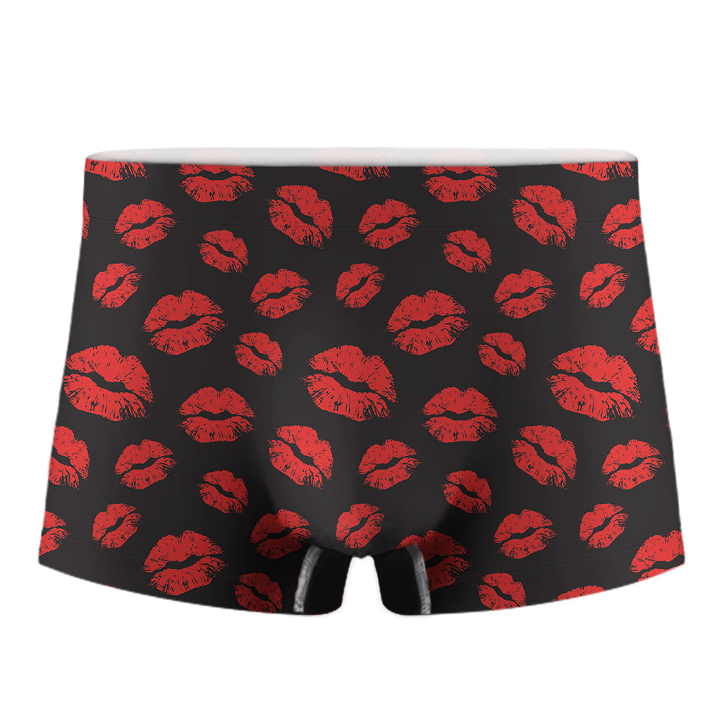 Black And Red Lips Pattern Print Men's Boxer Briefs