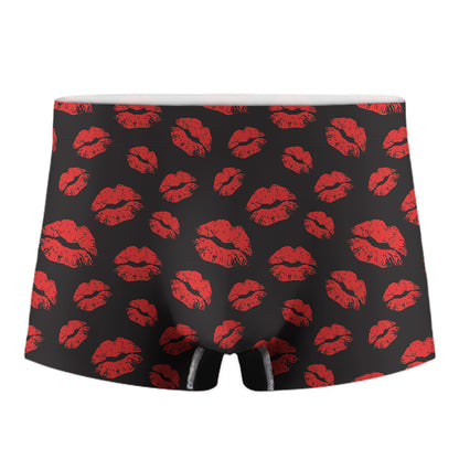Black And Red Lips Pattern Print Men's Boxer Briefs