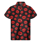 Black And Red Lips Pattern Print Men's Short Sleeve Shirt