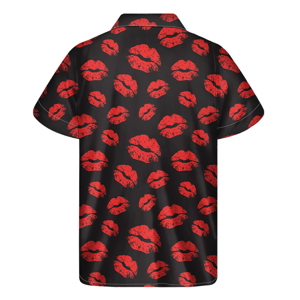 Black And Red Lips Pattern Print Men's Short Sleeve Shirt