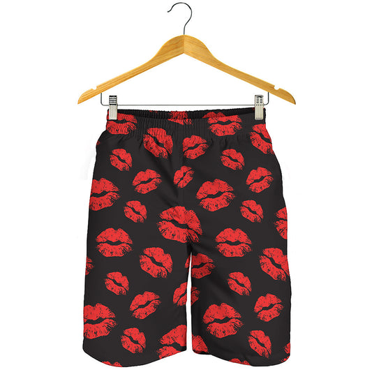 Black And Red Lips Pattern Print Men's Shorts