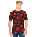 Black And Red Lips Pattern Print Men's T-Shirt