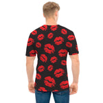 Black And Red Lips Pattern Print Men's T-Shirt