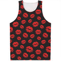 Black And Red Lips Pattern Print Men's Tank Top