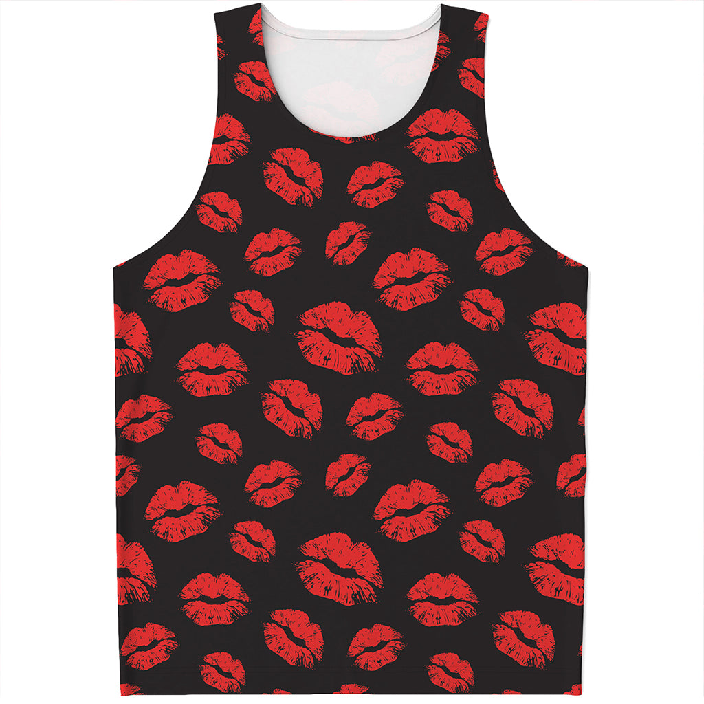 Black And Red Lips Pattern Print Men's Tank Top