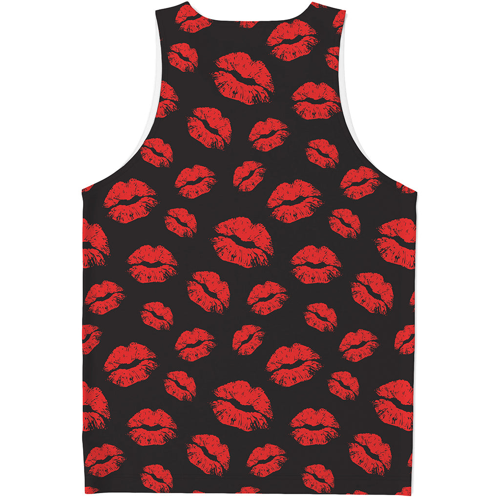 Black And Red Lips Pattern Print Men's Tank Top