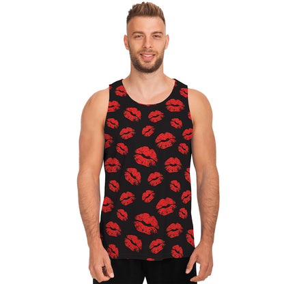 Black And Red Lips Pattern Print Men's Tank Top