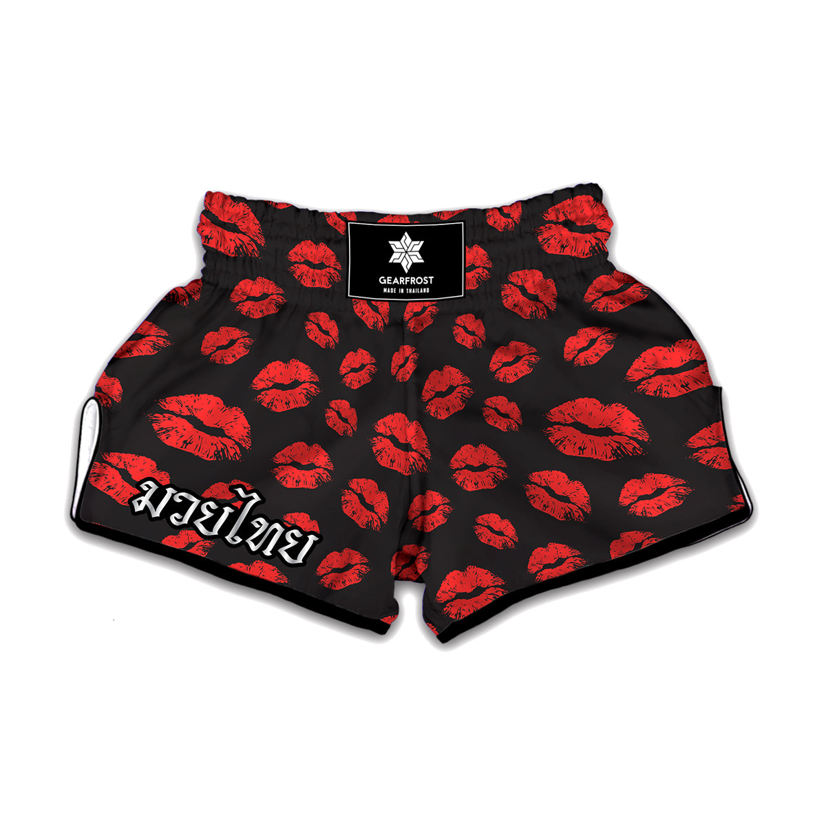 Black And Red Lips Pattern Print Muay Thai Boxing Shorts