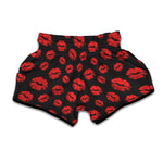 Black And Red Lips Pattern Print Muay Thai Boxing Shorts