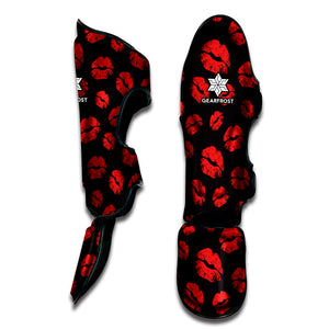 Black And Red Lips Pattern Print Muay Thai Shin Guard