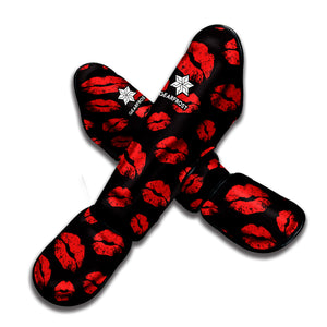 Black And Red Lips Pattern Print Muay Thai Shin Guard