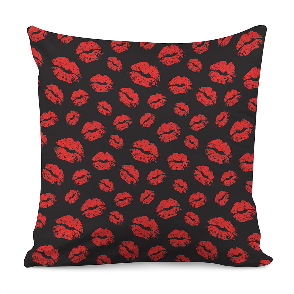 Black And Red Lips Pattern Print Pillow Cover