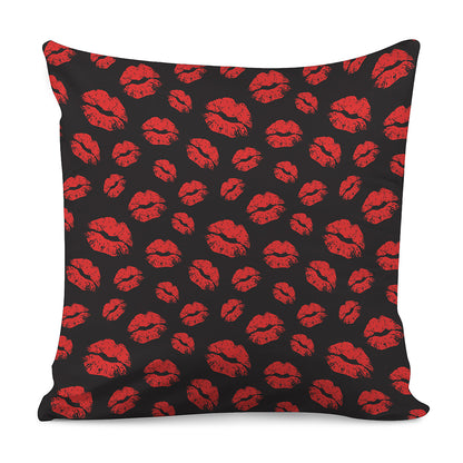 Black And Red Lips Pattern Print Pillow Cover