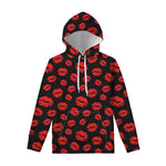 Black And Red Lips Pattern Print Pullover Hoodie